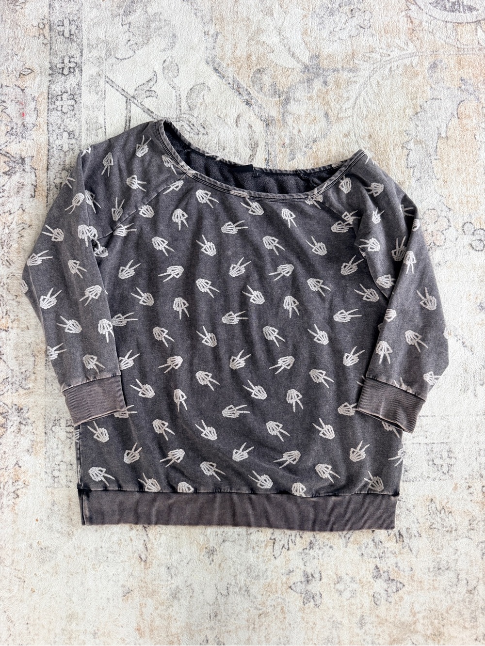 Lovesick Charcoal Gray Pullover Sweatshirt with White Peace-Hand Print
